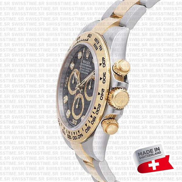 Rolex Cosmograph Daytona Two-tone 18k Yellow Gold/904l Steel Black Gold Diamond Dial 40mm 116503 Swiss Replica Super Clone Watch