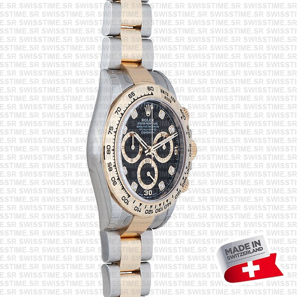 Rolex Cosmograph Daytona Two-tone 18k Yellow Gold/904l Steel Black Gold Diamond Dial 40mm 116503 Swiss Replica Super Clone Watch