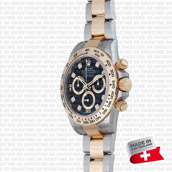 Rolex Cosmograph Daytona Two-tone 18k Yellow Gold/904l Steel Black Gold Diamond Dial 40mm 116503 Swiss Replica Super Clone Watch
