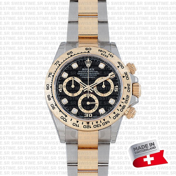 Rolex Cosmograph Daytona Two-tone 18k Yellow Gold/904l Steel Black Gold Diamond Dial 40mm 116503 Swiss Replica Super Clone Watch