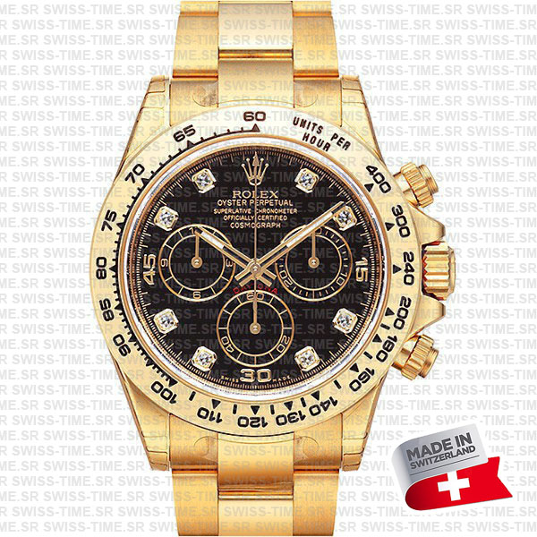 rolex daytona yellow gold diamond black dial swiss replica