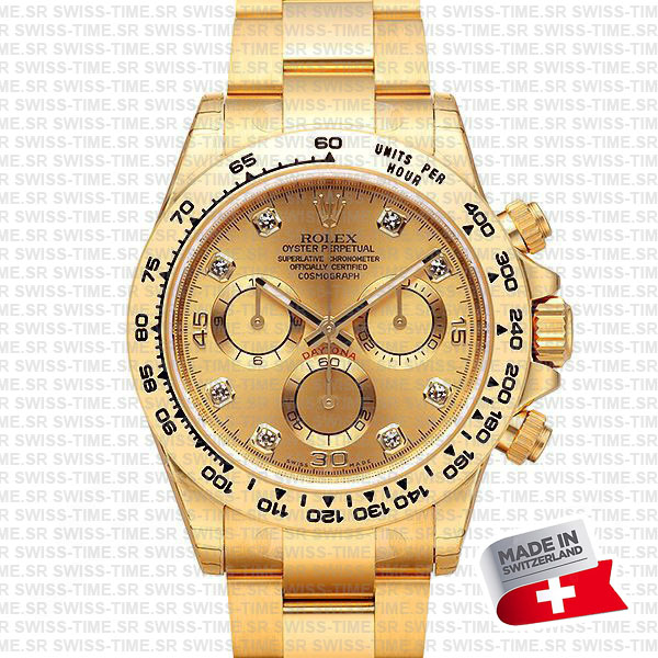 rolex daytona yellow gold diamond gold dial swiss made replica