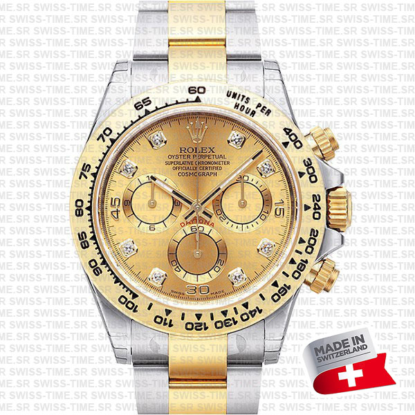 rolex daytona 2tone diamond gold dial swiss replica