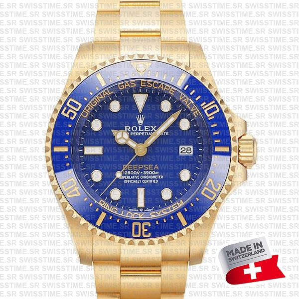 Rolex Deepsea Gold Blue Dial Ceramic Bezel 18k Yellow Gold Wrap 904l Steel 44mm 136668lb Swiss Made Replica Super Clone