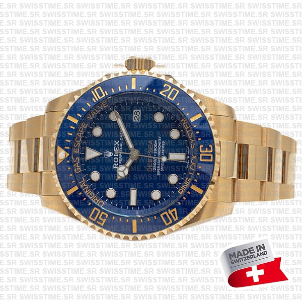 Rolex Deepsea Gold Blue Dial Ceramic Bezel 18k Yellow Gold Wrap 904l Steel 44mm 136668lb Swiss Made Replica Super Clone