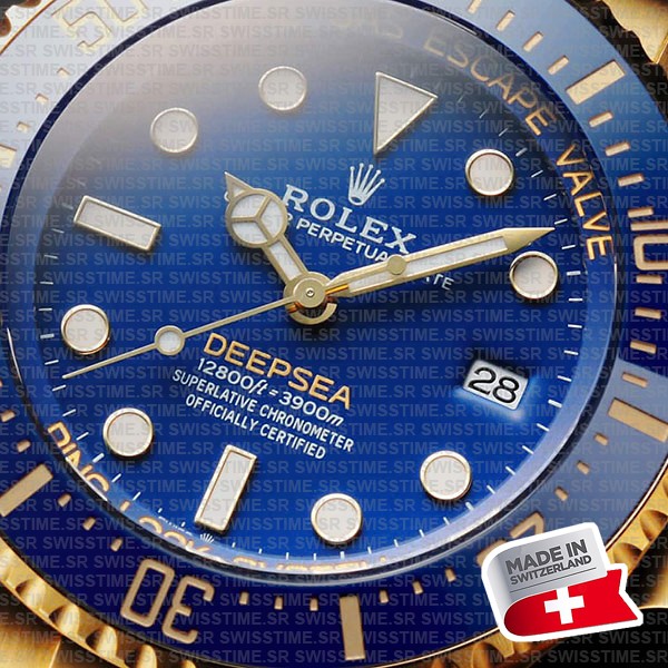 Rolex Deepsea Gold Blue Dial Ceramic Bezel 18k Yellow Gold Wrap 904l Steel 44mm 136668lb Swiss Made Replica Super Clone