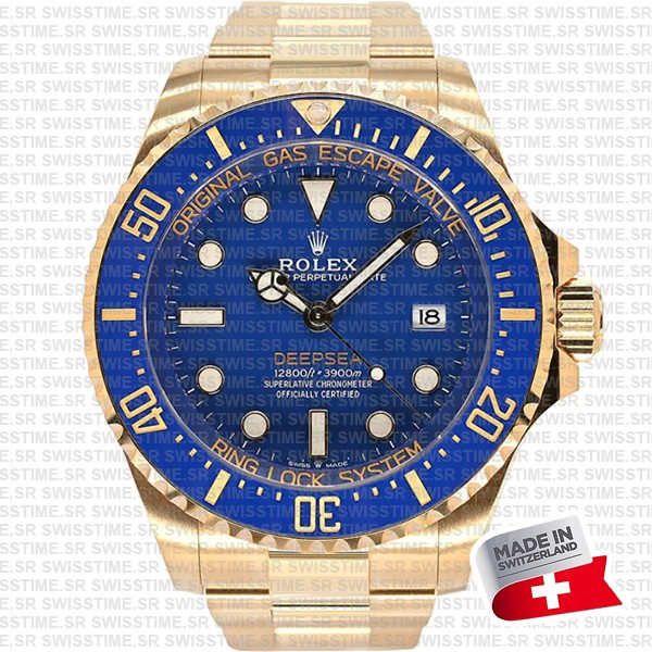 Rolex Deepsea Gold Blue Dial Ceramic Bezel 18k Yellow Gold Wrap 904l Steel 44mm 136668lb Swiss Made Replica Super Clone
