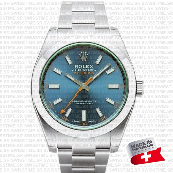Rolex Milgauss Blue Dial Green Crystal 904l Steel 40mm Ref.116400 Swiss Replica Super Clone
