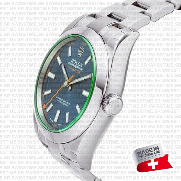 Rolex Milgauss Blue Dial Green Crystal 904l Steel 40mm Ref.116400 Swiss Replica Super Clone