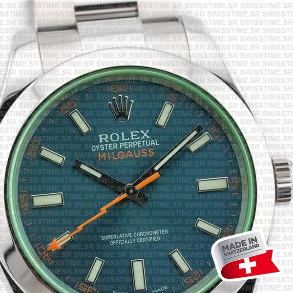 Rolex Milgauss Blue Dial Green Crystal 904l Steel 40mm Ref.116400 Swiss Replica Super Clone