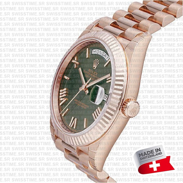 Rolex Day-date 40 18k Rose Gold Green Roman Dial Ref.228235 Swiss Replica Superclone