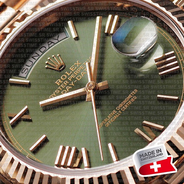 Rolex Day-date 40 18k Rose Gold Green Roman Dial Ref.228235 Swiss Replica Superclone