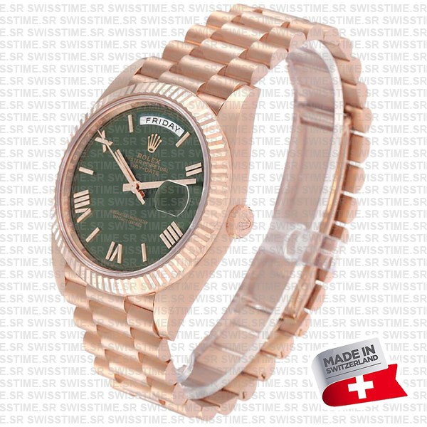 Rolex Day-date 40 18k Rose Gold Green Roman Dial Ref.228235 Swiss Replica Superclone