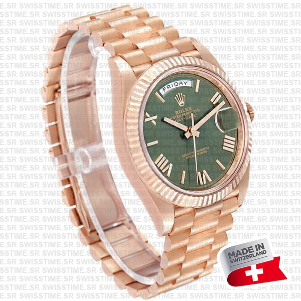 Rolex Day-date 40 18k Rose Gold Green Roman Dial Ref.228235 Swiss Replica Superclone