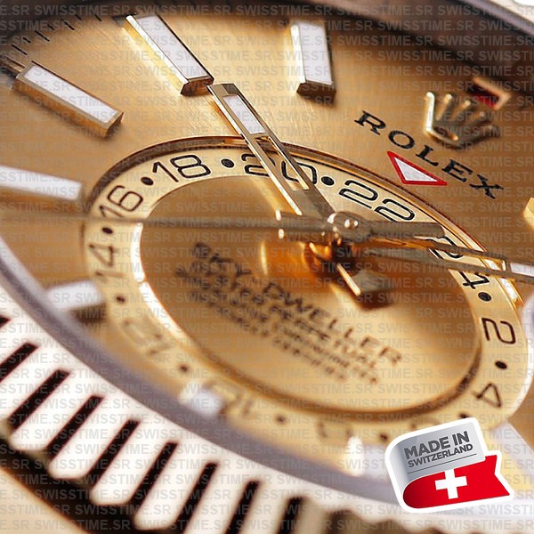 Rolex Sky-dweller 2-tone 18k Yellow Gold Gold Dial Arabic Markers 42mm