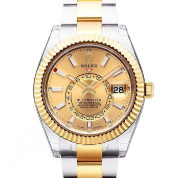 Rolex Sky-dweller 2-tone 18k Yellow Gold Gold Dial Arabic Markers 42mm