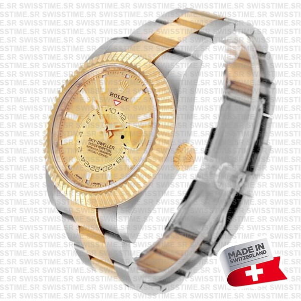 Rolex Sky-dweller 2-tone 18k Yellow Gold Gold Dial Arabic Markers 42mm