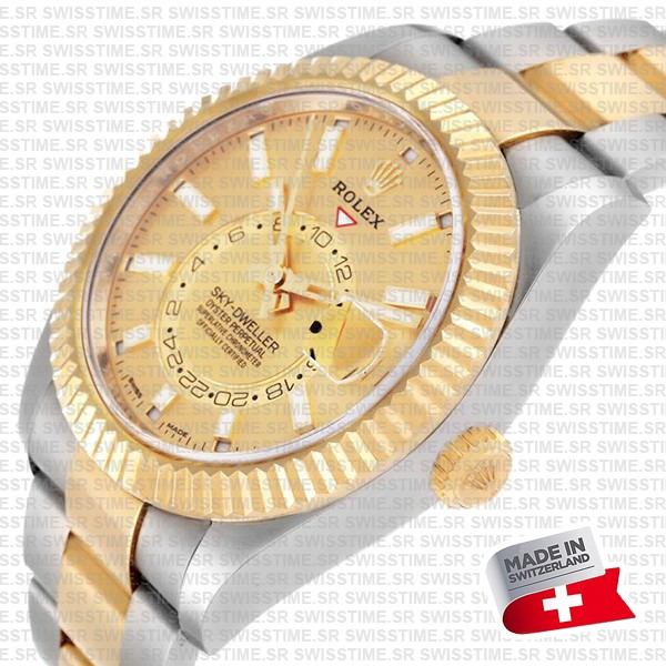 Rolex Sky-dweller 2-tone 18k Yellow Gold Gold Dial Arabic Markers 42mm