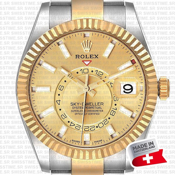 Rolex Sky-dweller 2-tone 18k Yellow Gold Gold Dial Arabic Markers 42mm