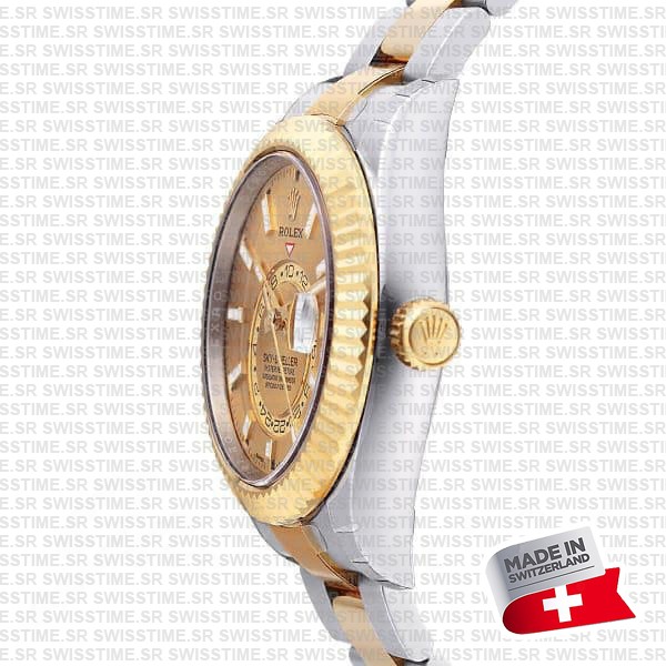 Rolex Sky-dweller 2-tone 18k Yellow Gold Gold Dial Arabic Markers 42mm