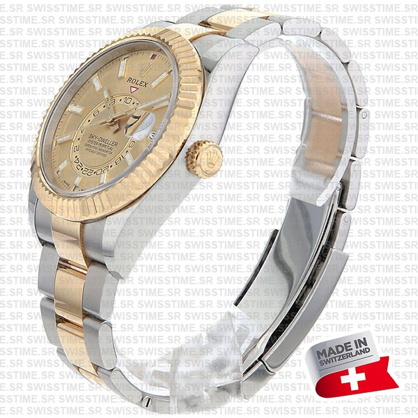Rolex Sky-dweller 2-tone 18k Yellow Gold Gold Dial Arabic Markers 42mm