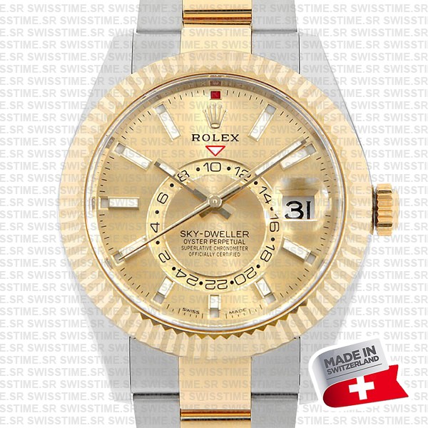 Rolex Sky-dweller 2-tone 18k Yellow Gold Gold Dial Arabic Markers 42mm