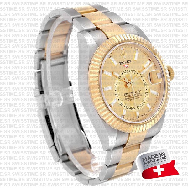 Rolex Sky-dweller 2-tone 18k Yellow Gold Gold Dial Arabic Markers 42mm