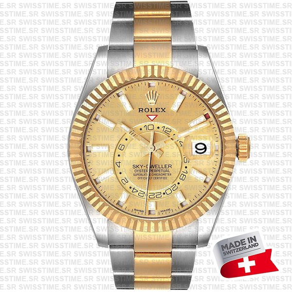 Rolex Sky-dweller 2-tone 18k Yellow Gold Gold Dial Arabic Markers 42mm