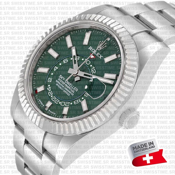 Rolex Sky-dweller Steel / 18k White Gold Green Dial Stick Markers 42mm Ref. 336934 Swiss Replica Super Clone