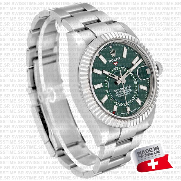 Rolex Sky-dweller Steel / 18k White Gold Green Dial Stick Markers 42mm Ref. 336934 Swiss Replica Super Clone