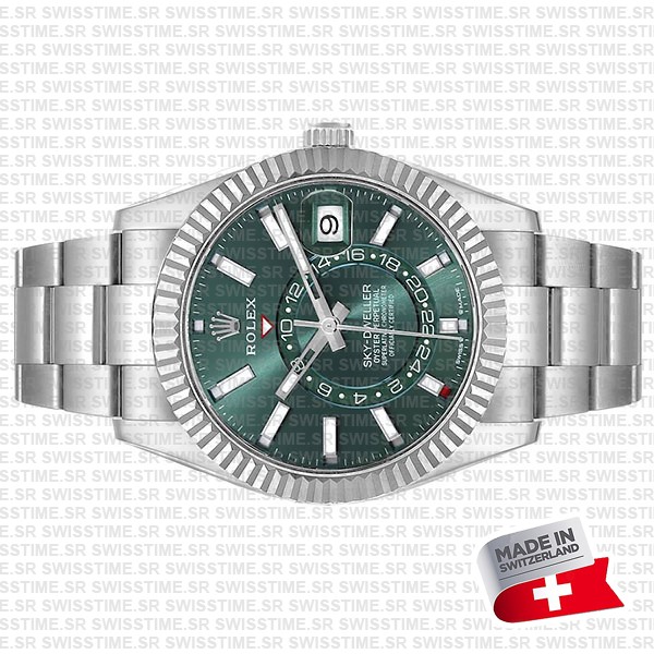 Rolex Sky-dweller Steel / 18k White Gold Green Dial Stick Markers 42mm Ref. 336934 Swiss Replica Super Clone