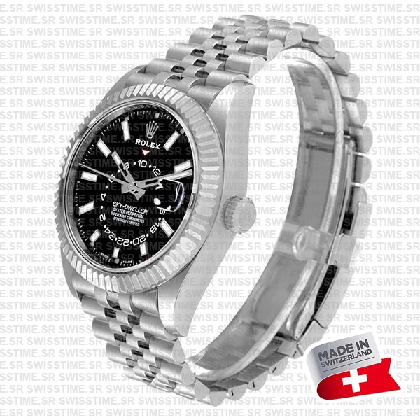 Rolex Sky-dweller 904l Steel 18k White Gold Bezel Black Dial Jubilee Bracelet 42mm Ref. 326934 Swiss Replica Super Clone