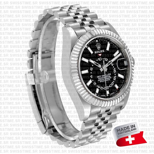 Rolex Sky-dweller 904l Steel 18k White Gold Bezel Black Dial Jubilee Bracelet 42mm Ref. 326934 Swiss Replica Super Clone