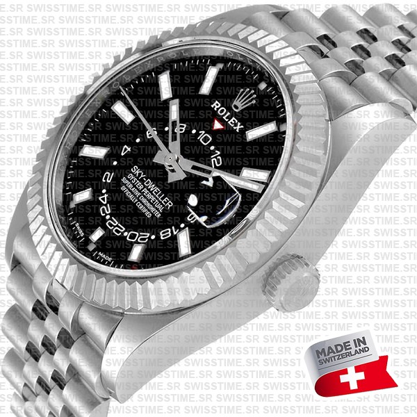 Rolex Sky-dweller 904l Steel 18k White Gold Bezel Black Dial Jubilee Bracelet 42mm Ref. 326934 Swiss Replica Super Clone