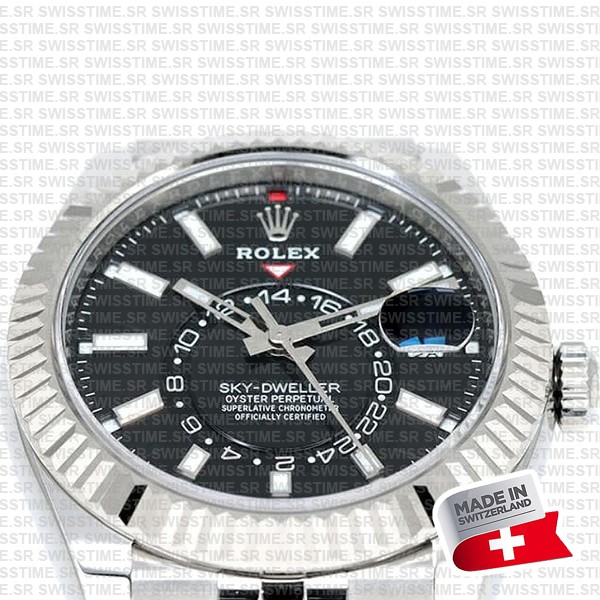 Rolex Sky-dweller 904l Steel 18k White Gold Bezel Black Dial Jubilee Bracelet 42mm Ref. 326934 Swiss Replica Super Clone