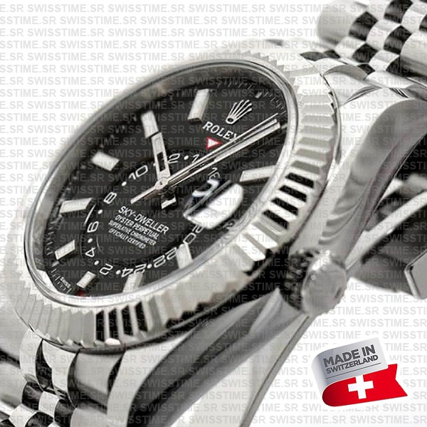 Rolex Sky-dweller 904l Steel 18k White Gold Bezel Black Dial Jubilee Bracelet 42mm Ref. 326934 Swiss Replica Super Clone