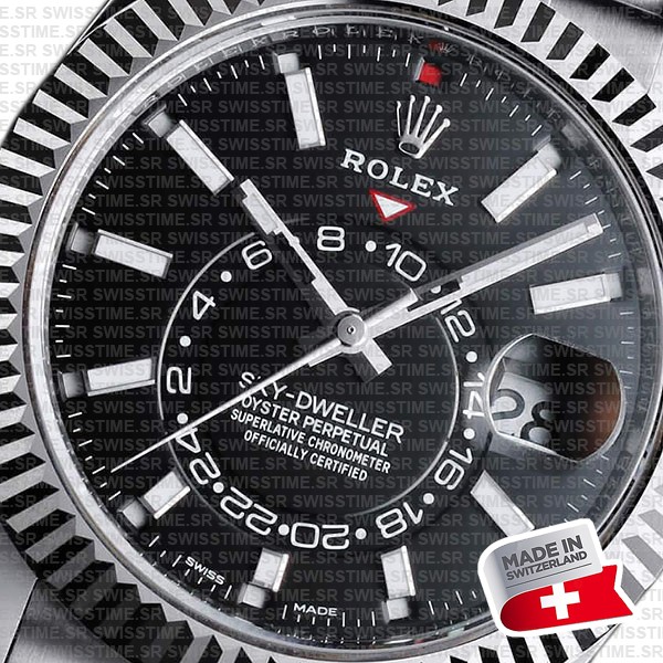 Rolex Sky-dweller 904l Steel 18k White Gold Bezel Black Dial Jubilee Bracelet 42mm Ref. 326934 Swiss Replica Super Clone