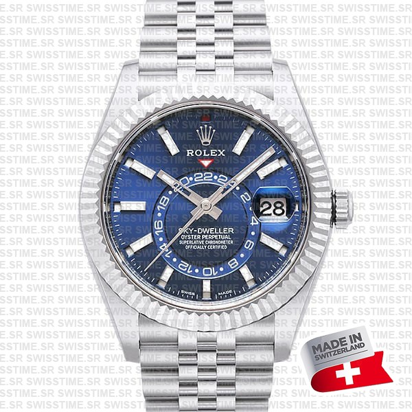 Rolex Sky-dweller 904l Steel 18k White Gold Bezel Blue Dial Jubilee Bracelet 42mm Ref. 326934 Swiss Replica Super Clone