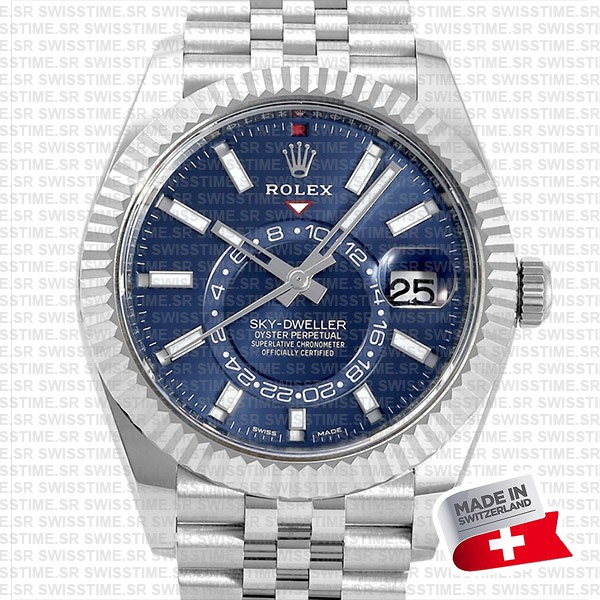 Rolex Sky-dweller 904l Steel 18k White Gold Bezel Blue Dial Jubilee Bracelet 42mm Ref. 326934 Swiss Replica Super Clone