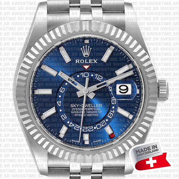 Rolex Sky-dweller 904l Steel 18k White Gold Bezel Blue Dial Jubilee Bracelet 42mm Ref. 326934 Swiss Replica Super Clone