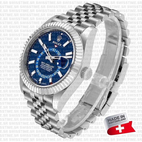 Rolex Sky-dweller 904l Steel 18k White Gold Bezel Blue Dial Jubilee Bracelet 42mm Ref. 326934 Swiss Replica Super Clone