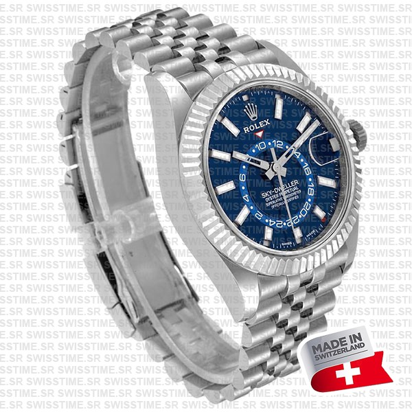 Rolex Sky-dweller 904l Steel 18k White Gold Bezel Blue Dial Jubilee Bracelet 42mm Ref. 326934 Swiss Replica Super Clone