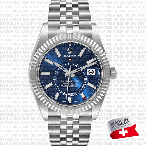 Rolex Sky-dweller 904l Steel 18k White Gold Bezel Blue Dial Jubilee Bracelet 42mm Ref. 326934 Swiss Replica Super Clone