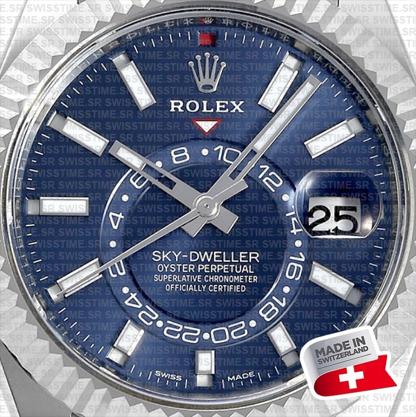 Rolex Sky-dweller 904l Steel 18k White Gold Bezel Blue Dial Jubilee Bracelet 42mm Ref. 326934 Swiss Replica Super Clone