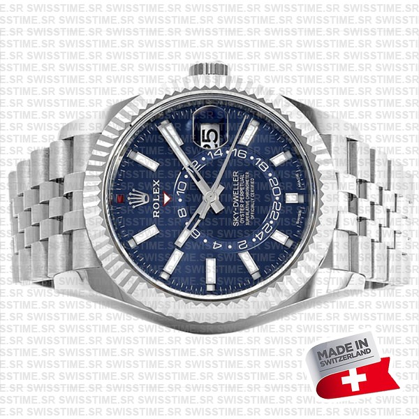 Rolex Sky-dweller 904l Steel 18k White Gold Bezel Blue Dial Jubilee Bracelet 42mm Ref. 326934 Swiss Replica Super Clone