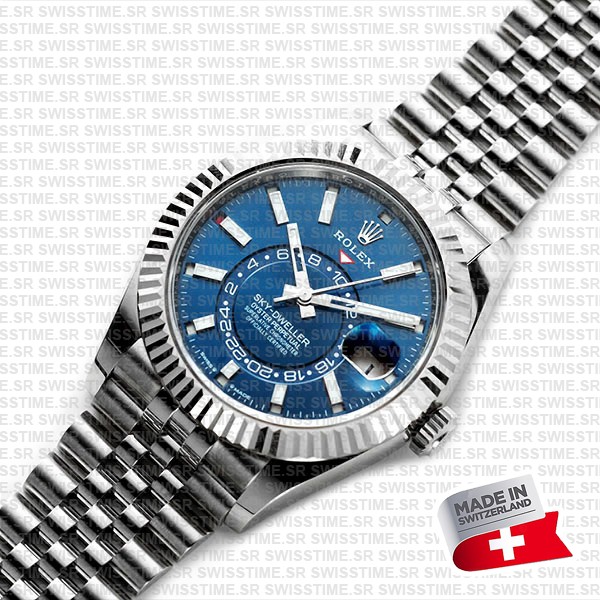 Rolex Sky-dweller 904l Steel 18k White Gold Bezel Blue Dial Jubilee Bracelet 42mm Ref. 326934 Swiss Replica Super Clone