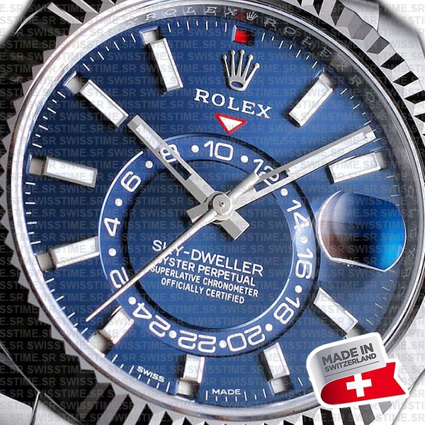 Rolex Sky-dweller 904l Steel 18k White Gold Bezel Blue Dial Jubilee Bracelet 42mm Ref. 326934 Swiss Replica Super Clone
