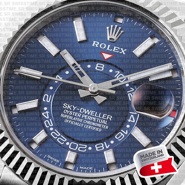 Rolex Sky-dweller 904l Steel 18k White Gold Bezel Blue Dial Jubilee Bracelet 42mm Ref. 326934 Swiss Replica Super Clone