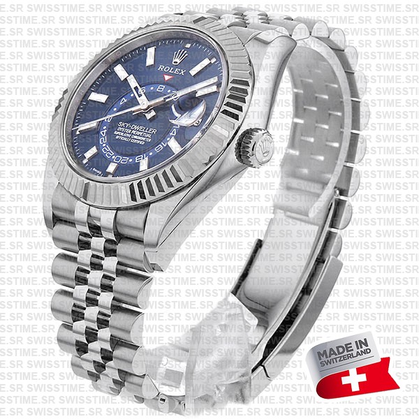 Rolex Sky-dweller 904l Steel 18k White Gold Bezel Blue Dial Jubilee Bracelet 42mm Ref. 326934 Swiss Replica Super Clone