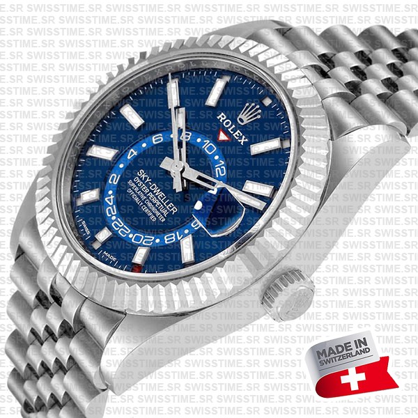 Rolex Sky-dweller 904l Steel 18k White Gold Bezel Blue Dial Jubilee Bracelet 42mm Ref. 326934 Swiss Replica Super Clone